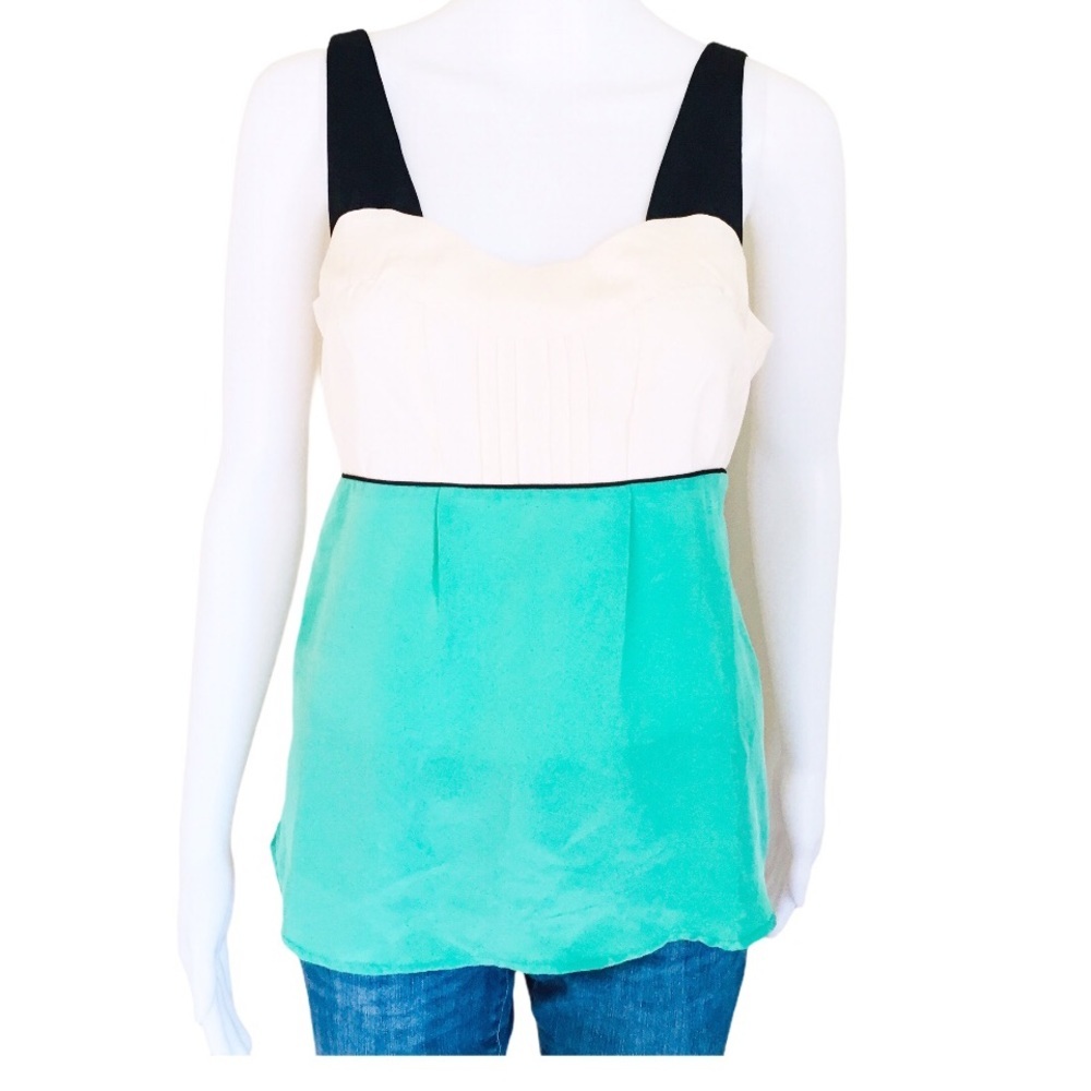 OASIS Jade Green Ivory Colorblock Tie Waist Tank Top 6